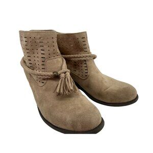 Billabong Womens Ankle Boots Sz 9 Nico Dune Beige Braid Tassels Faux Suede Boho